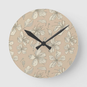 Reloj Redondo Mediano Flores osciladas en beige claro - patrón sin fisur