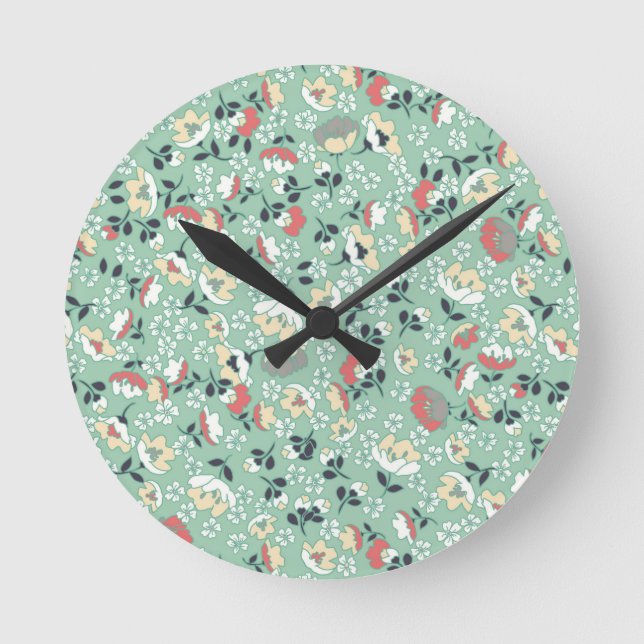 Reloj Redondo Mediano Flores pequeñas (verdes) (Anverso)