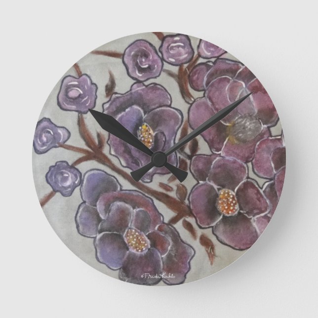 Reloj Redondo Mediano Flores pintadas de Frida Kahlo (Anverso)