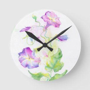 Reloj Redondo Mediano Flores pintadas de la enredadera de la acuarela