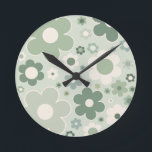 Reloj Redondo Mediano Flores Retro Sage Green Abstract Floral<br><div class="desc">Flores retro: arte floral - patrón de flor verde sabio.</div>