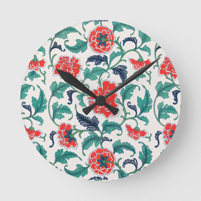 Reloj Redondo Mediano Flores rojas (Anverso)