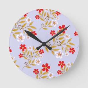 Reloj Redondo Mediano Flores rojas bonitas de estilo vintage en patrón a