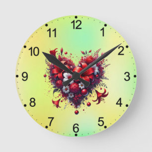 Reloj Redondo Mediano Flores Rojas de Primavera Corazón-53476
