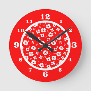 Reloj Redondo Mediano Flores rojas y blancas