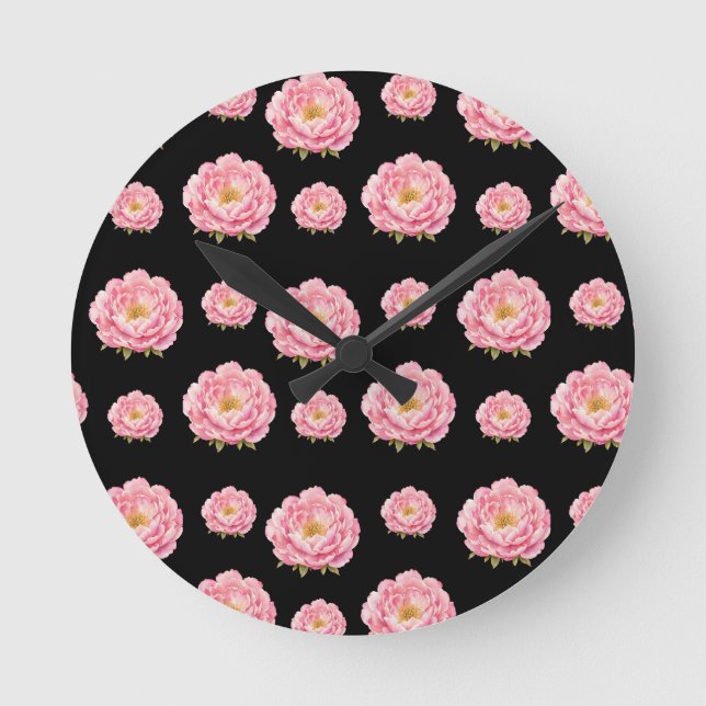 Reloj Redondo Mediano Flores Rosadas  (Anverso)