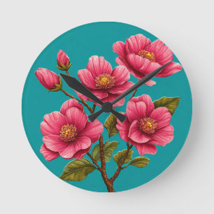 Reloj Redondo Mediano Flores rosadas
