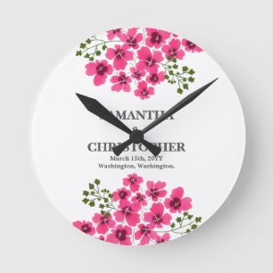 Reloj Redondo Mediano Flores rosadas acuarela-53431