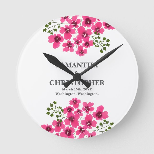 Reloj Redondo Mediano Flores rosadas acuarela-53431 (Anverso)