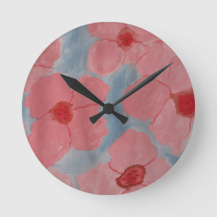 Reloj Redondo Mediano Flores rosadas de caramelo