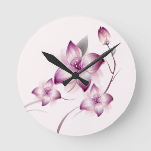 Reloj Redondo Mediano Flores rosadas del estilo del aerógrafo de la lava
