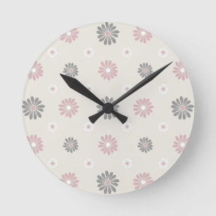 Reloj Redondo Mediano Flores rosas y grises