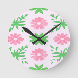 Reloj Redondo Mediano Flores rosas y hojas verdes sin inconvenientes