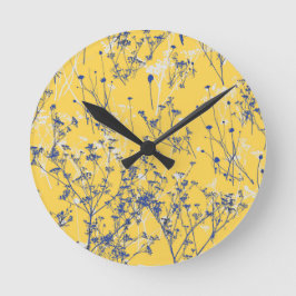 Reloj Redondo Mediano Flores salvajes azules abstractas modernas en amar