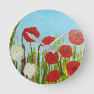 Reloj Redondo Mediano Flores silvestres amapolas y margaritas