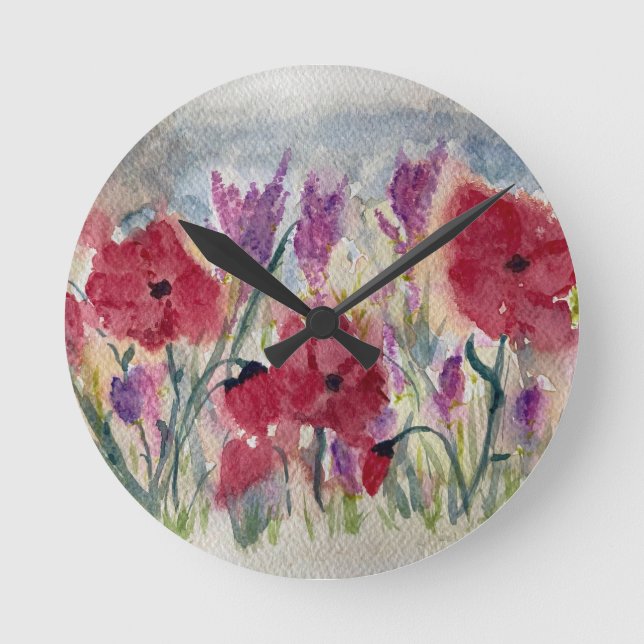Reloj Redondo Mediano Flores silvestres con amapolas (Anverso)