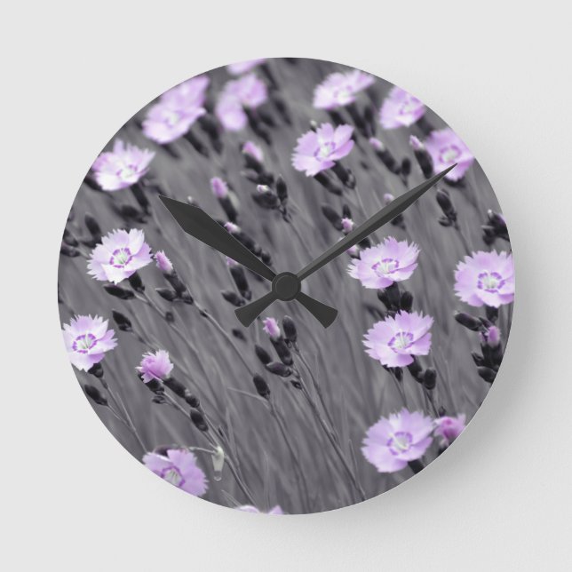 Reloj Redondo Mediano Flores silvestres Pastel Lilac (Anverso)