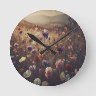 Reloj Redondo Mediano "Flores silvestres" Retro, Malhumorado,
