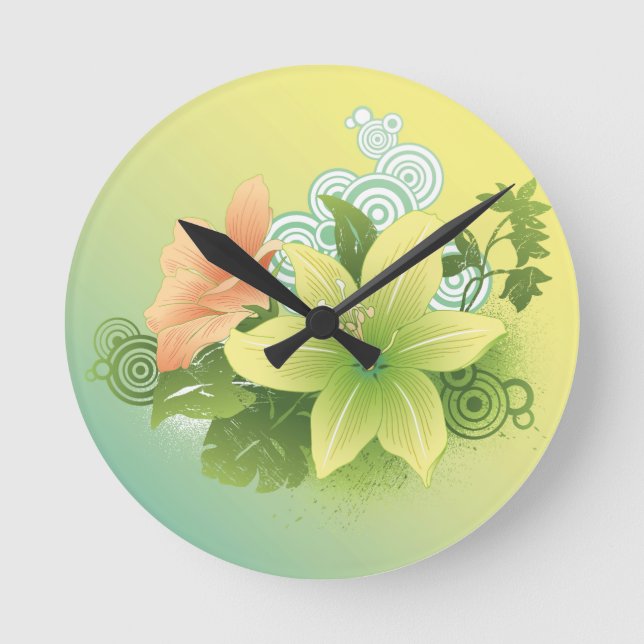 Reloj Redondo Mediano Flores tropicales (Anverso)
