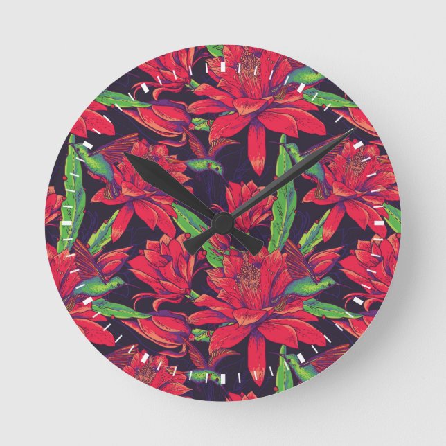 Reloj Redondo Mediano Flores Y Amantes Hummingbirds (Anverso)