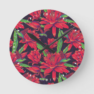 Reloj Redondo Mediano Flores y colibríes