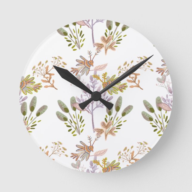 Reloj Redondo Mediano flores y pájaros (Anverso)