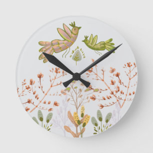 Reloj Redondo Mediano flores y pájaros