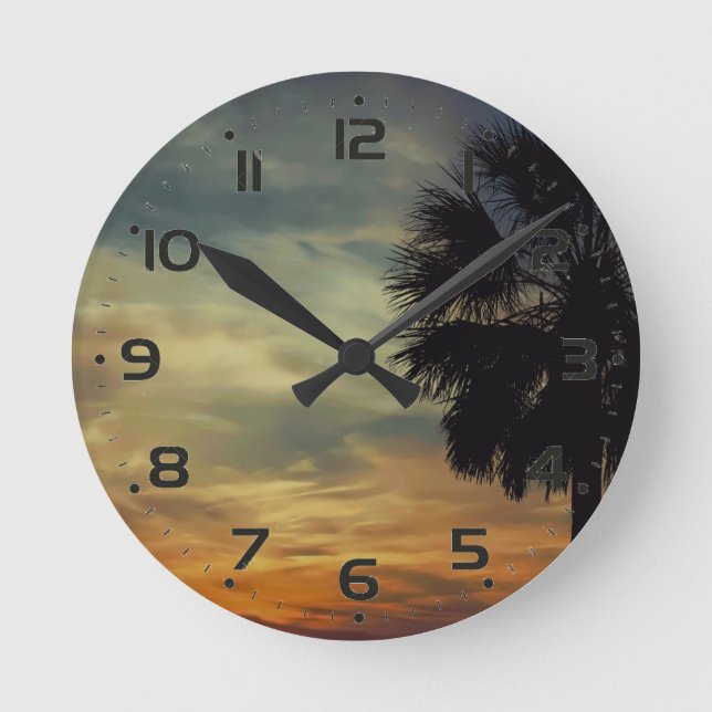 Reloj Redondo Mediano Florida Sunset y Palm Tree (Anverso)