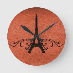 Reloj Redondo Mediano Flourish anaranjado del francés del vintage