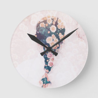 Reloj Redondo Mediano Flower Braid Pastel Pink White Round Wall