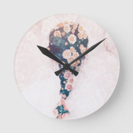 Reloj Redondo Mediano Flower Braid Pastel Pink White Round Wall
