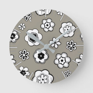 Reloj Redondo Mediano Flower Garden in Light Steel Gray