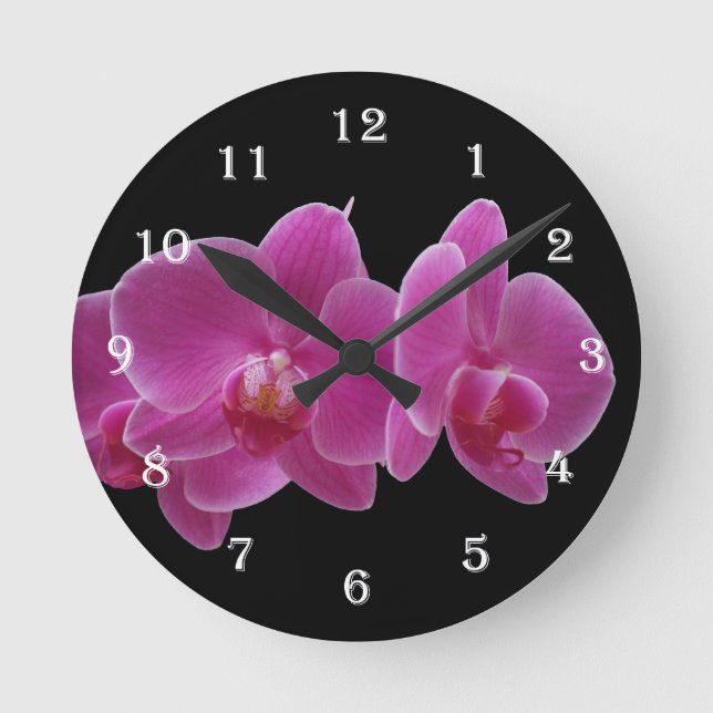 Reloj Redondo Mediano Flower Orchid Wall Clock - Purple Floral (Anverso)