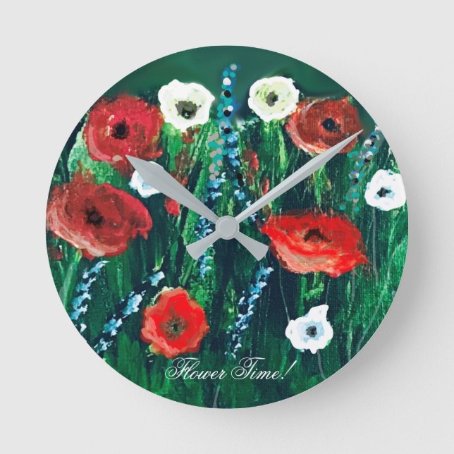 Reloj Redondo Mediano Flower Time Beautiful Wildflower Acrylic Painting (Anverso)