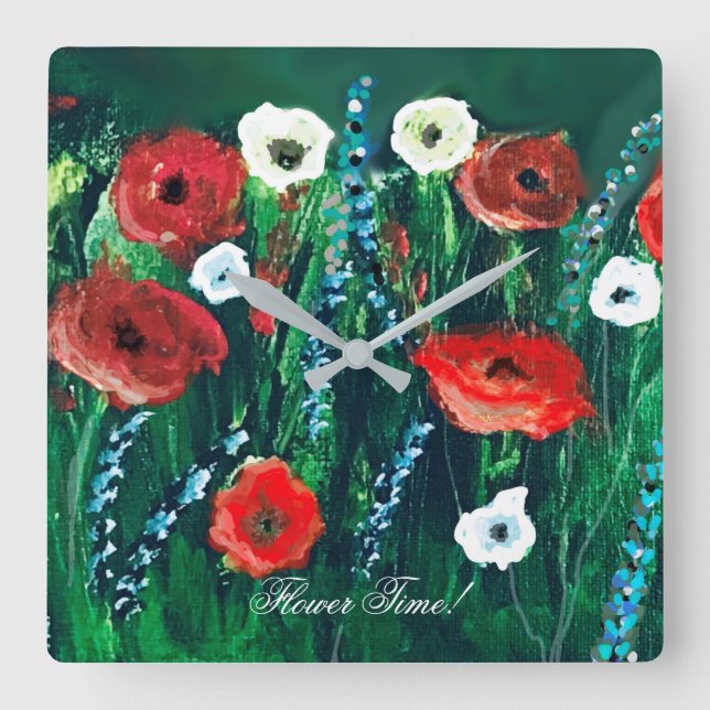 Reloj Redondo Mediano Flower Time Beautiful Wildflower Acrylic Painting (Anverso)
