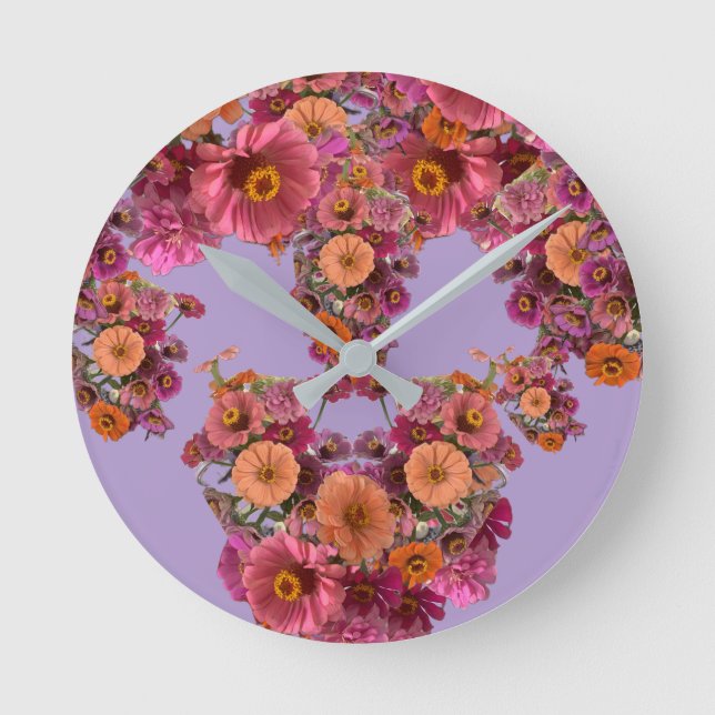 Reloj Redondo Mediano Flowers Zinnia Bouquet Maureen Girard Colorful (Anverso)