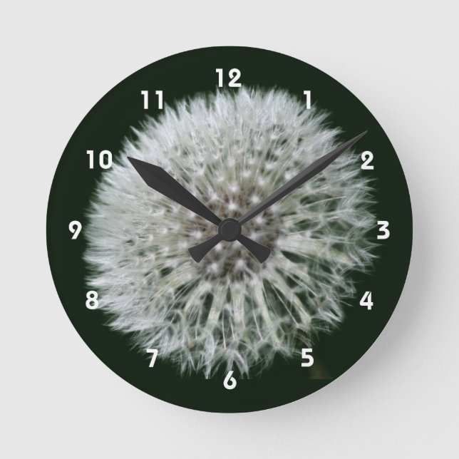Reloj Redondo Mediano Fluffy White Dandelion Flower (Anverso)