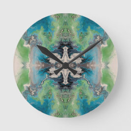 Reloj Redondo Mediano Fluido Artístico Abstracto en Aqua y Verde