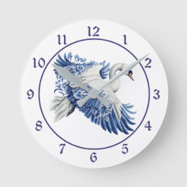 Reloj Redondo Mediano Flying Blue Swan Floral