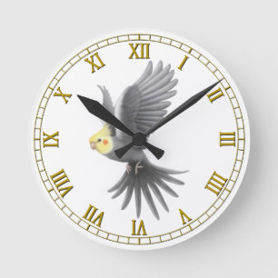 Reloj Redondo Mediano Flying Gray Cockatiel Parrot Wall Clock