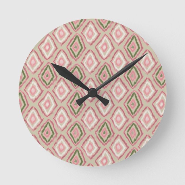 Reloj Redondo Mediano folk, patrón ikat (Anverso)