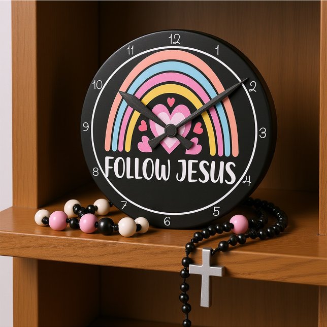 Reloj Redondo Mediano Follow Jesus Rainbow With Hearts Graphic (Subido por el creador)