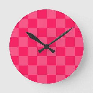 Reloj Redondo Mediano Fondo a cuadros rosa