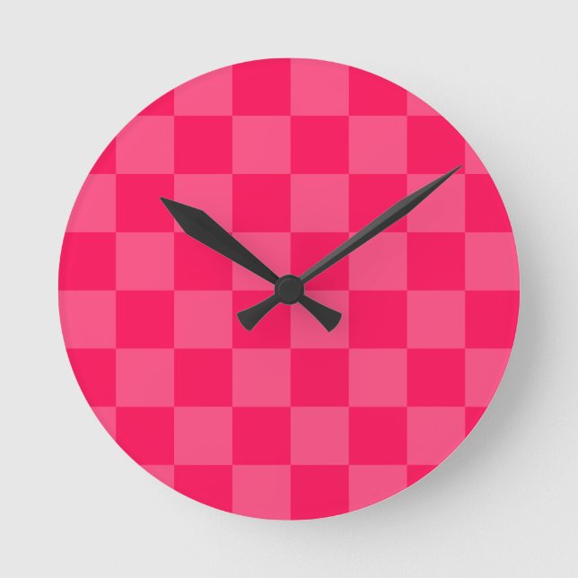 Reloj Redondo Mediano Fondo a cuadros rosa (Anverso)