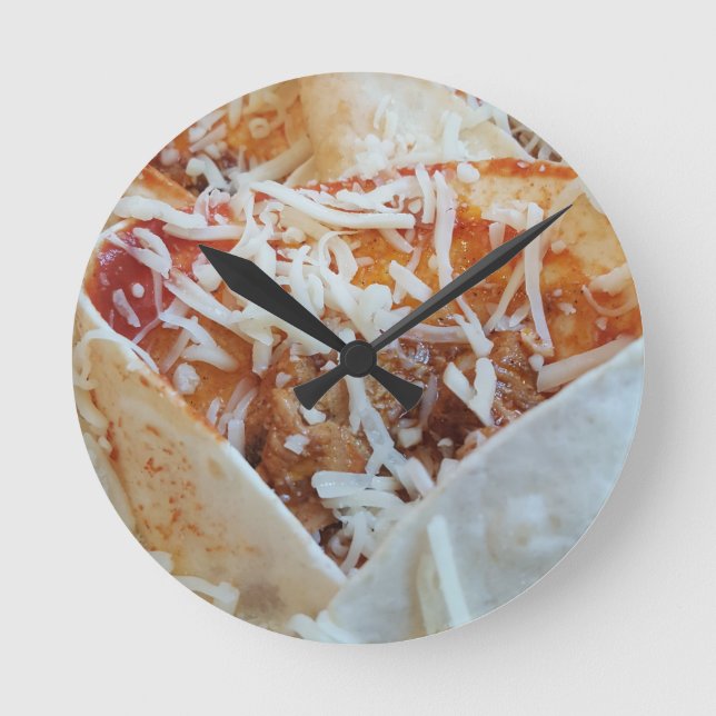 Reloj Redondo Mediano Fondo de comida divertida con queso de burrito (Anverso)