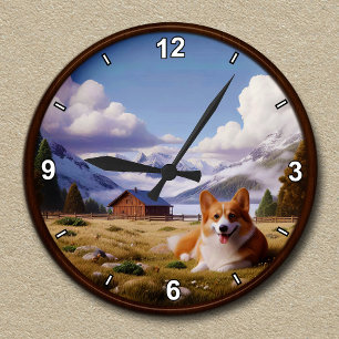 Reloj Redondo Mediano Fondo de escena de corgi de corte personalizable