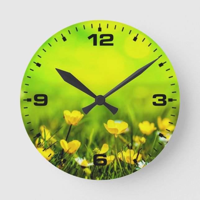 Reloj Redondo Mediano Fondo de flores de primavera (Anverso)