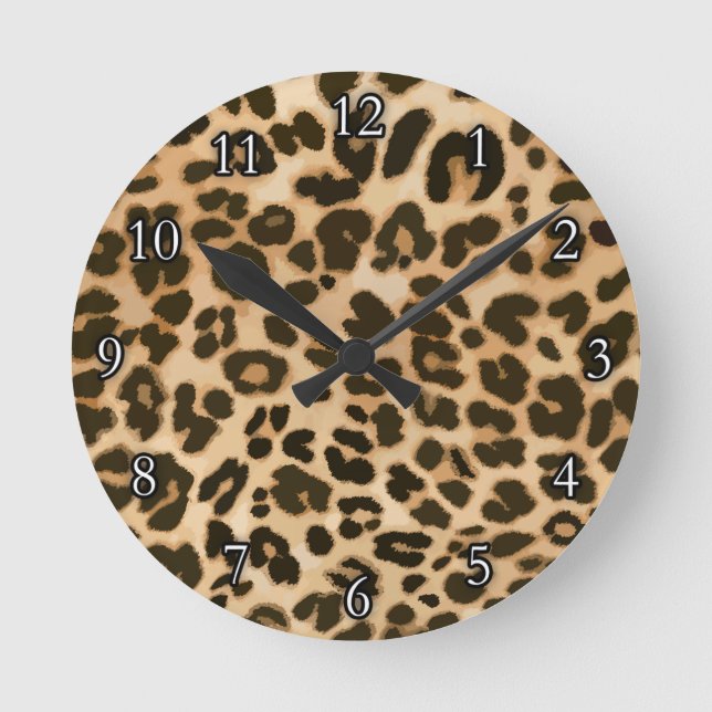 Reloj Redondo Mediano Fondo de impresión de leopardo (Anverso)