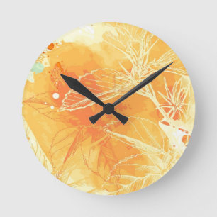 Reloj Redondo Mediano Fondo de la acuarela del vector y flores