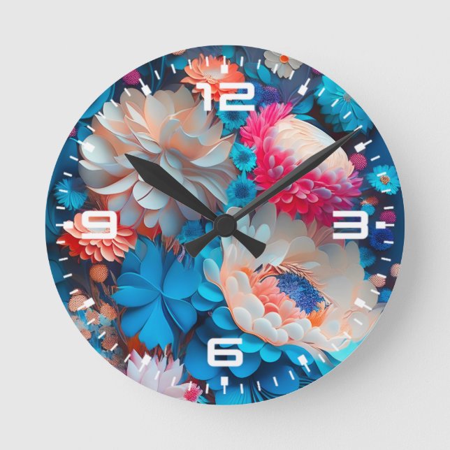 Reloj Redondo Mediano Fondo de las flores azules-1 (Anverso)